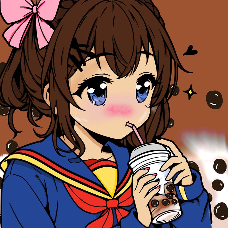 an anime girl drinking coffee