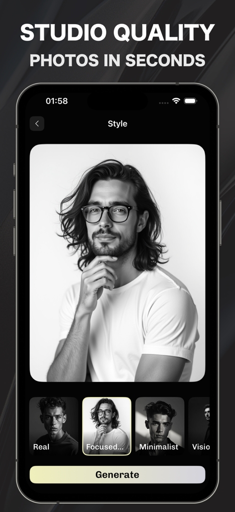 AI Headshot Photo Generator ・ - KI-Bewerbungsfoto-Generator-App, die professionelle Fotostil-Optionen anzeigt