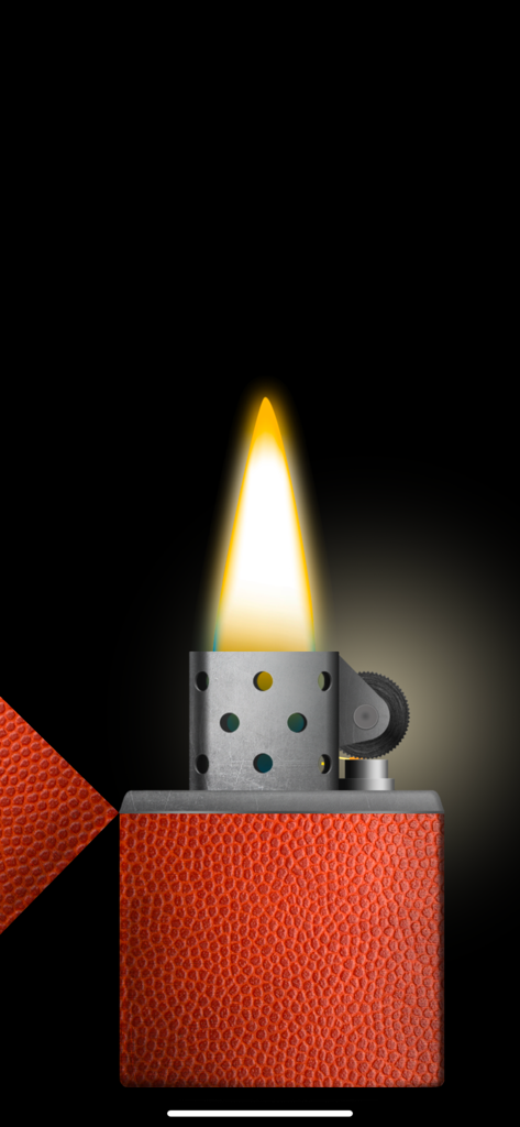 Um isqueiro virtual com textura de basquete e uma chama realista acesa contra um fundo preto.