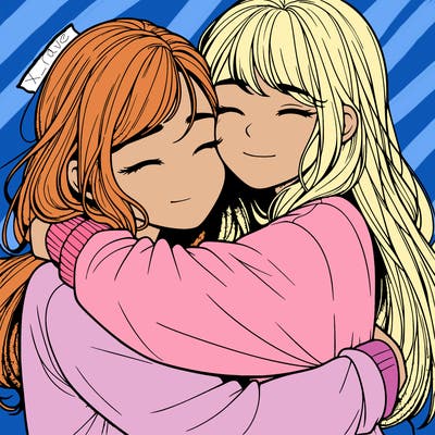 realistic two girls hugging