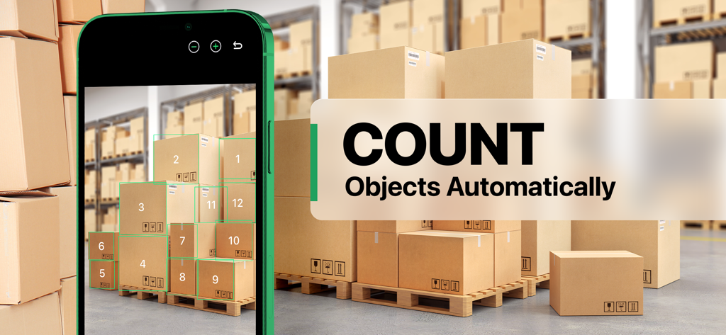 Count This - Counting App - Smartphone using Count This app to automatically count cardboard boxes in a warehouse
