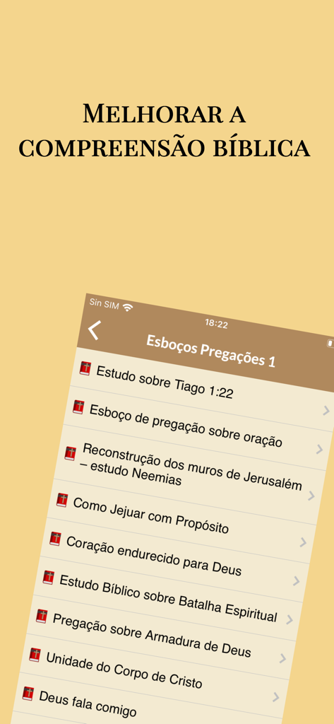 Uma lista de esboços de sermões e estudos bíblicos no aplicativo Esboços de Pregações
