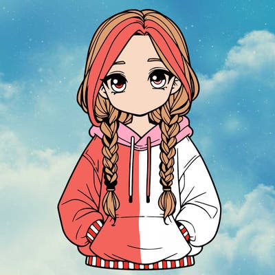 a realistic girl with a oversized hoodie and she has braids