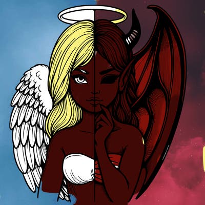 realistic angel half demon