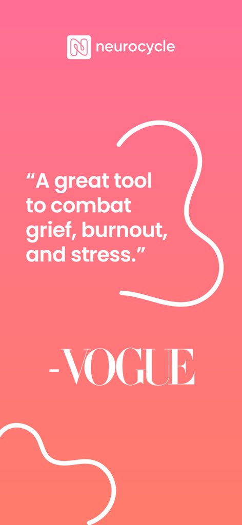 Vogue magazine quote describing Neurocycle as a tool to combat grief burnout and stress