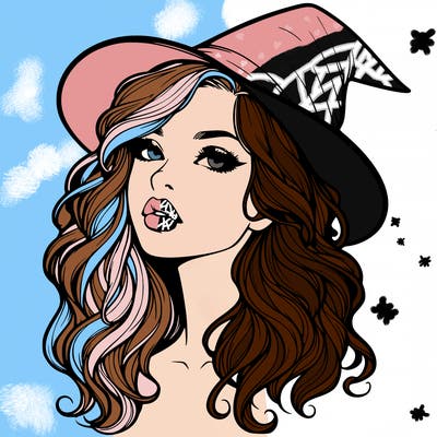 realistic witch girl with wavy hair and lips