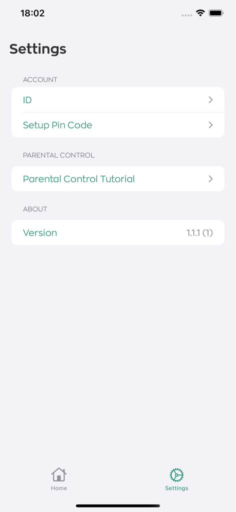 KiboshVPN - Settings menu of the KiboshVPN app showing account options and parental control tutorial links.