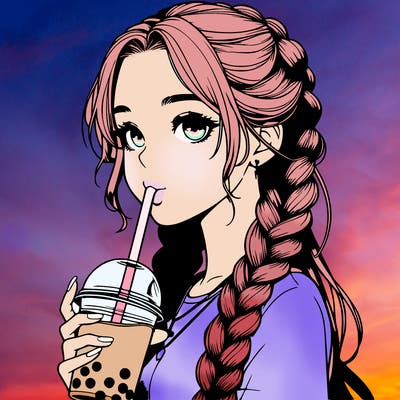 realistic girl with braided hair drinking boba