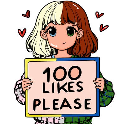 a girl holding a sign saying 100 likes please