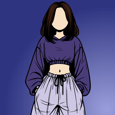 realistic girl faceless with baggy pants and a crop top