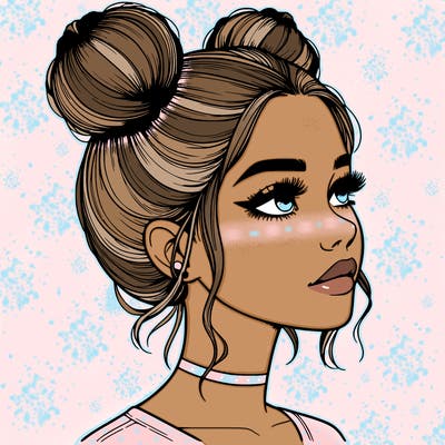 realistic girl with buns on the top of her head