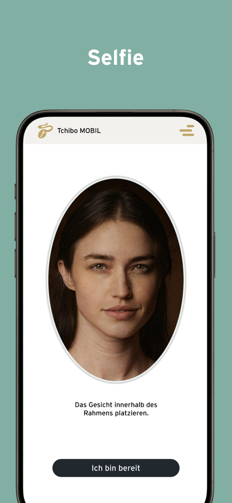 Selfie-Identitätsprüfungsbildschirm in der Tchibo MOBIL App