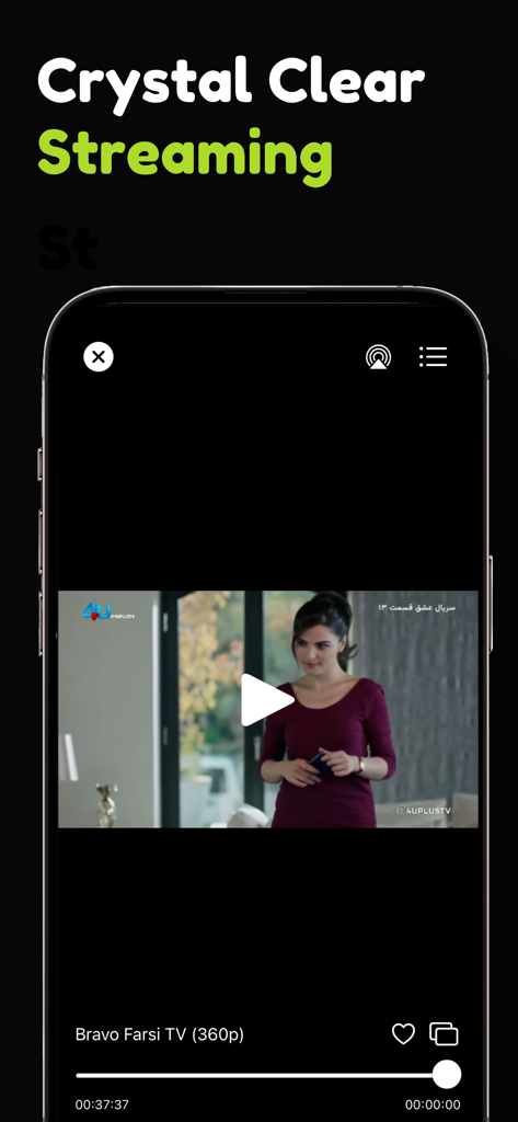 Smart IPTV Player app showing high quality live TV streaming on a smartphone