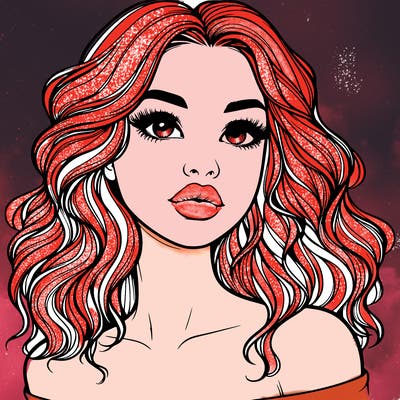 realistic girl with wavy hair and lips