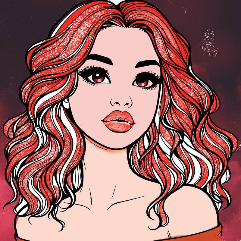 realistic girl with wavy hair and lips