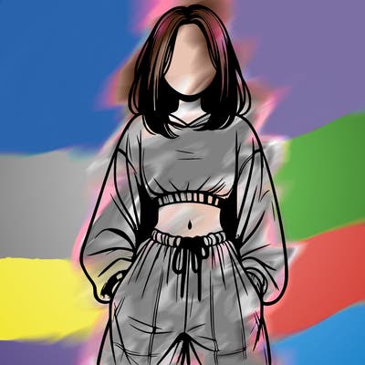 realistic girl faceless with baggy pants and a crop top