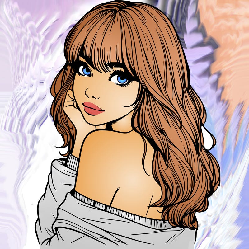 realistic girl with bangs looking over her shoulder