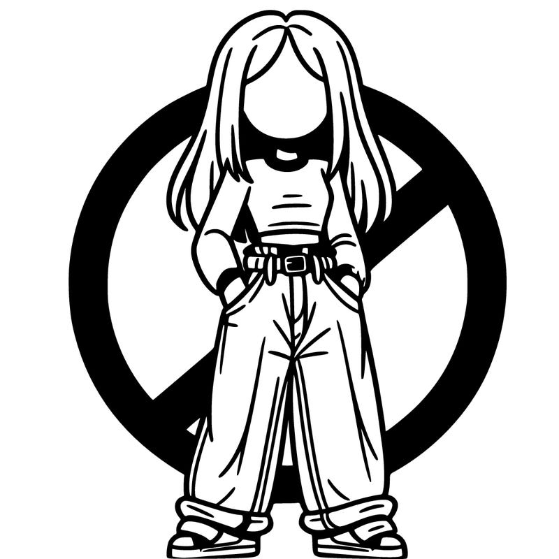 no face girl with crop top and baggy jeans