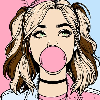 realististic girl blowing bubble -gum