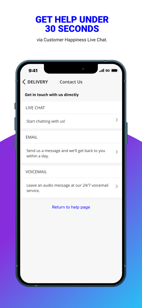 Circles.Life Singapore - A mobile interface showing customer support options including live chat and email for Circles.Life users
