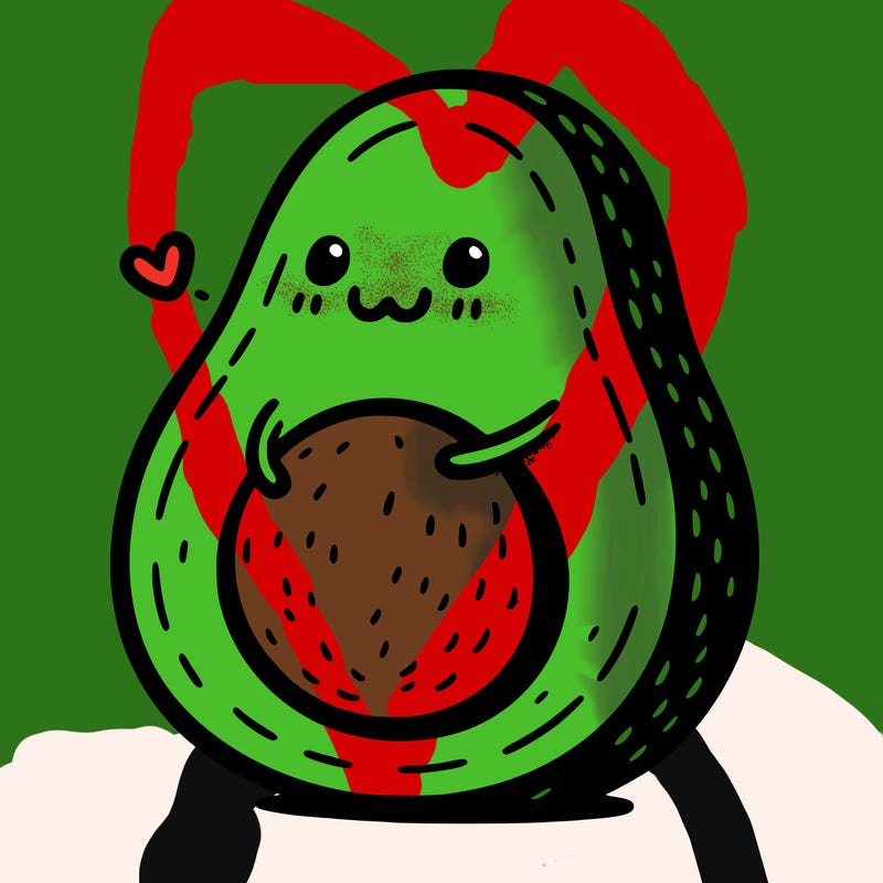 an avocado hugging an avocado