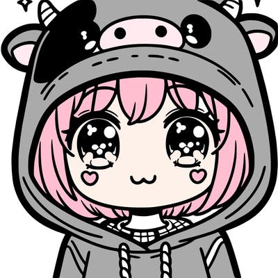 kawaii girl with cow hoodie