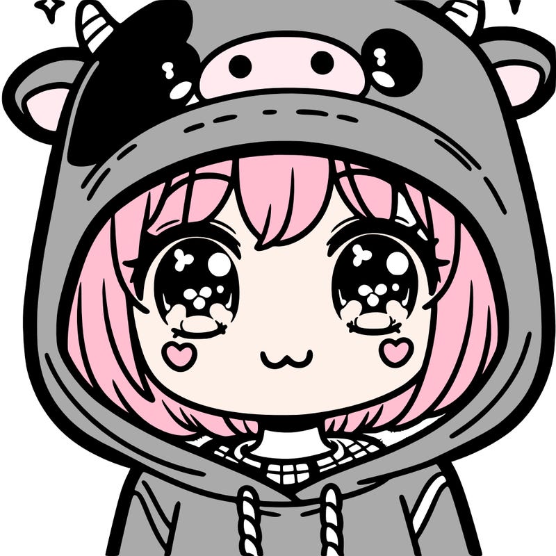kawaii girl with cow hoodie