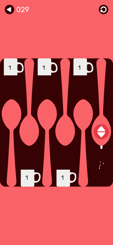 sugar (game) - A pink and brown minimalist puzzle level in sugar game featuring cups and spoons