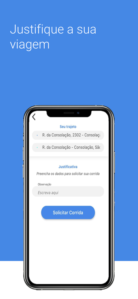 Smartphone-Bildschirm mit der Tripee App-Oberfläche zur Begründung einer Firmenfahrt und zur Anforderung einer Fahrt