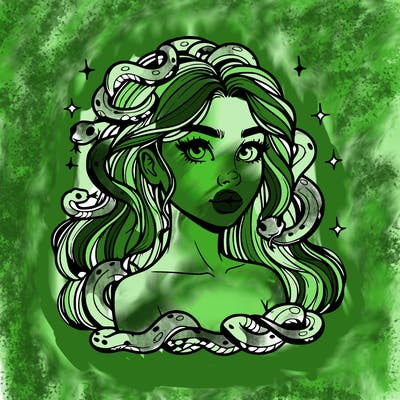 realistic girl with snakes as hair