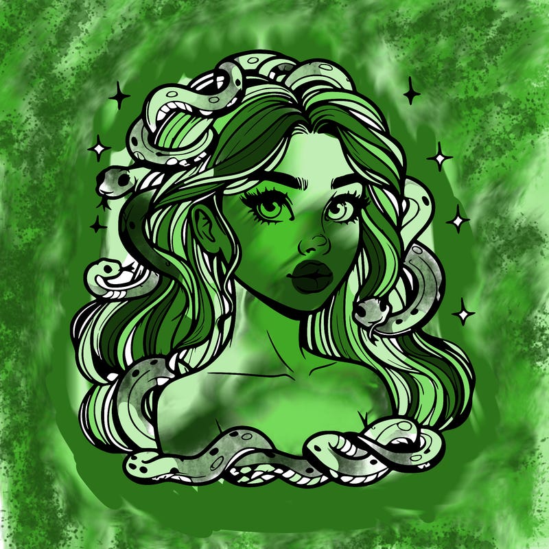 realistic girl with snakes as hair