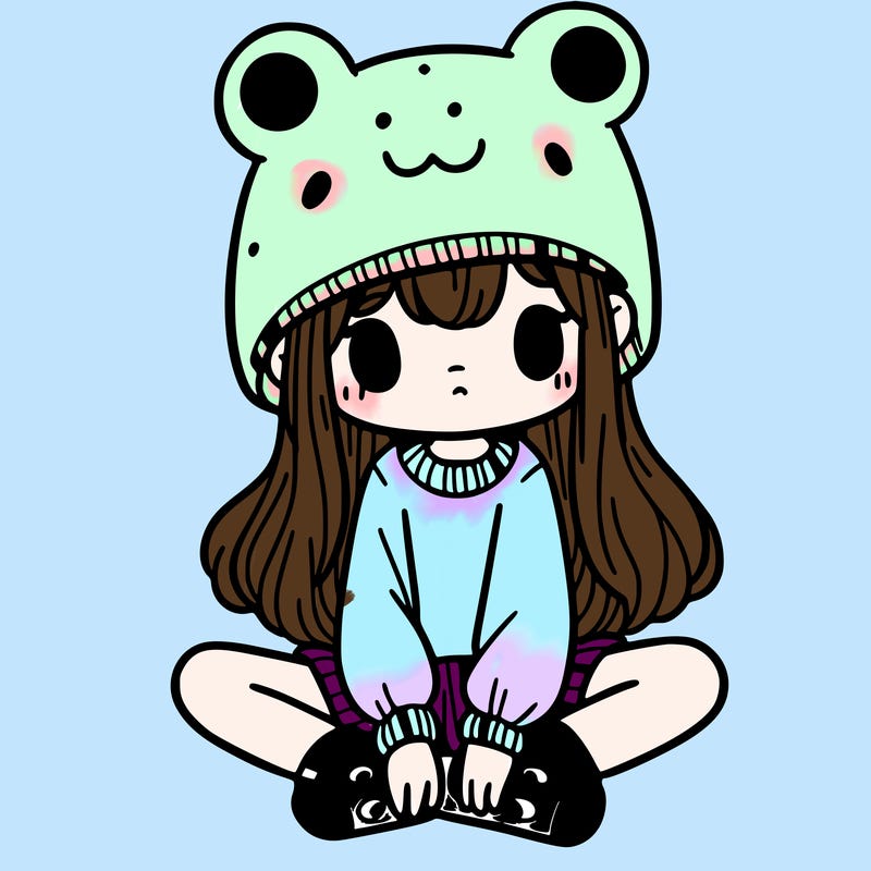a girl wearing a frog hat and some frog socks