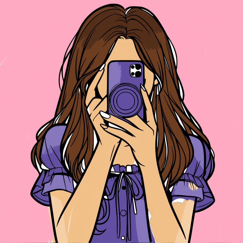 a realistic girl holding her phone taking pictures