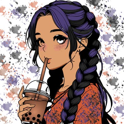 realistic girl with braided hair drinking boba