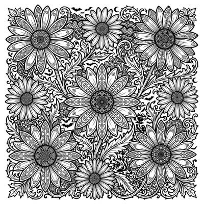 Dive into a world where classic daisies meet dark elegance with this unique Gothic-inspired coloring page. Featuring intricate floral details and mysterious accents, it's a captivating blend for an engaging artistic experience.