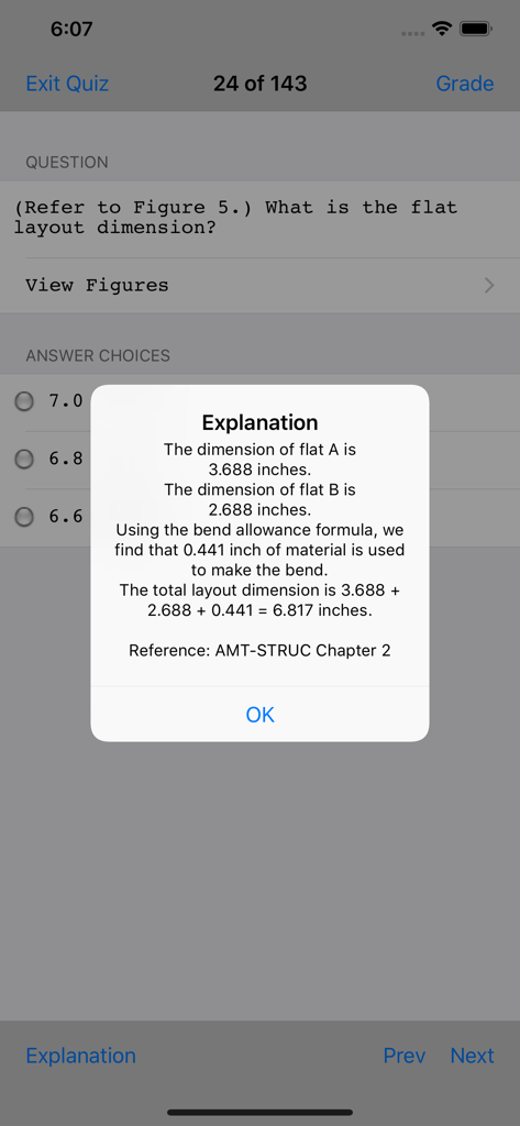 Prepware Aviation Maintenance - A screenshot of the Prepware Aviation Maintenance app showing a detailed step-by-step explanation for an FAA exam practice question.