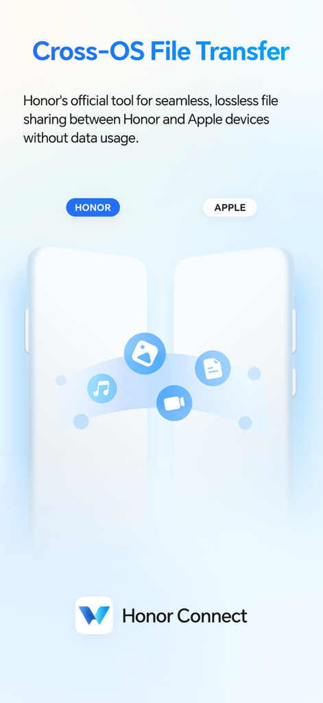 Honor Connect - Honor Connect app screen illustrating seamless file transfer between Honor and Apple devices
