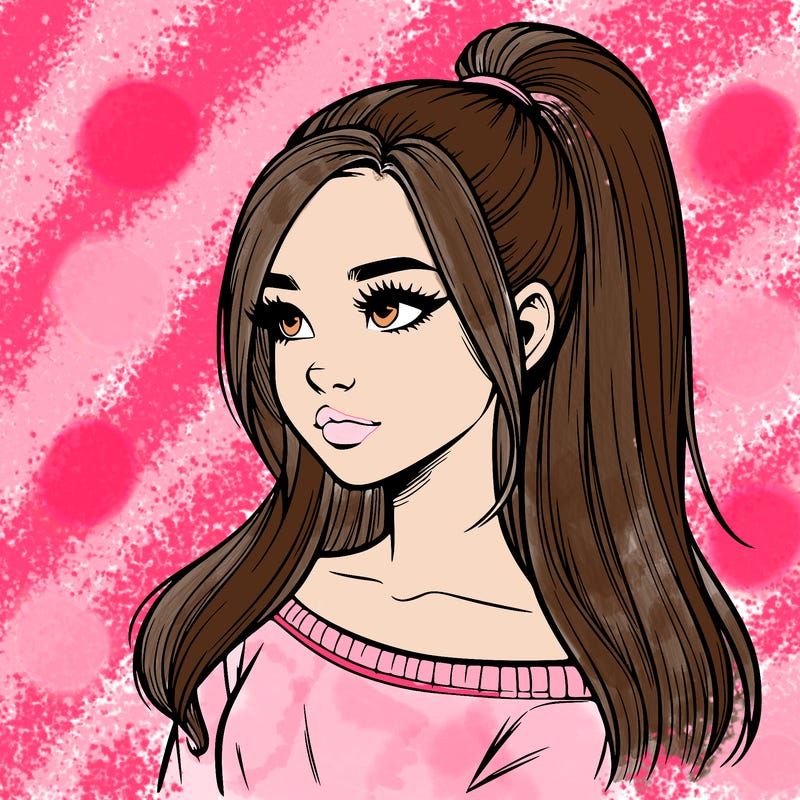 realistic girl with a high ponytail