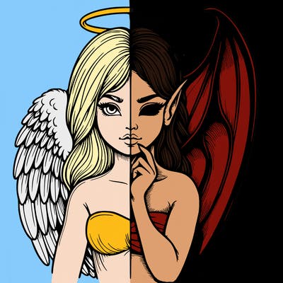 realistic angel half demon