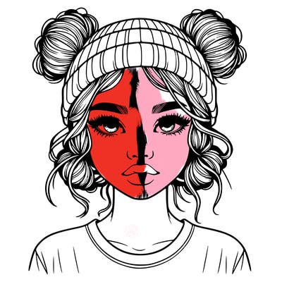 realistic girl with buns in her hair with a beanie on