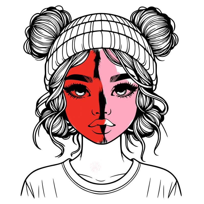 realistic girl with buns in her hair with a beanie on