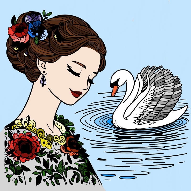 beautiful realistic woman swan lake