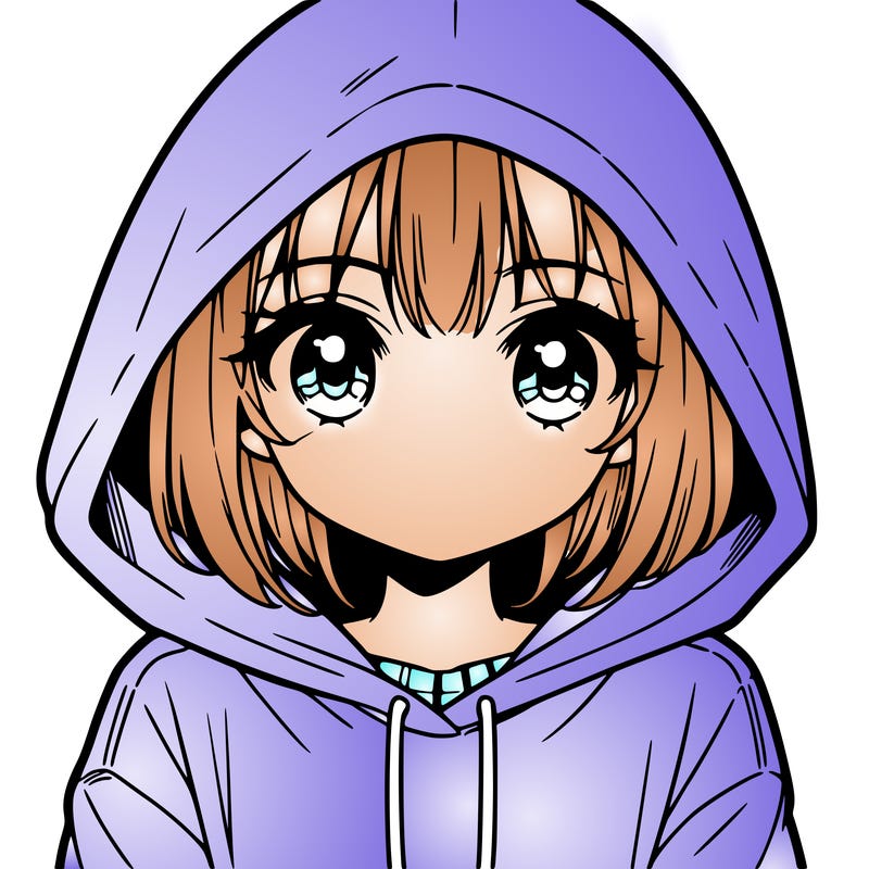 manga girl wearing oversized hoodie