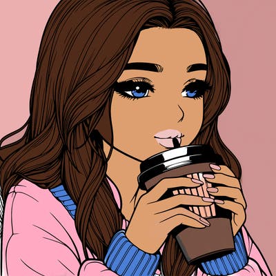 realistic girl drinking coffee