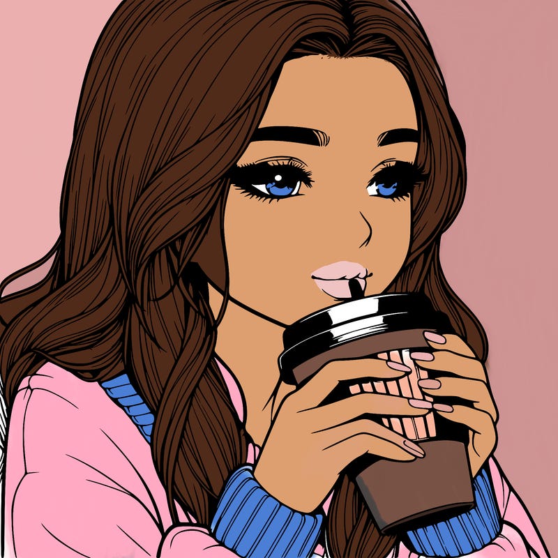 realistic girl drinking coffee