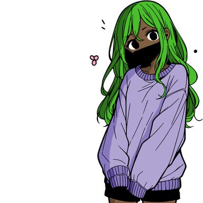 manga teen girl  in a sweater and baggy pants