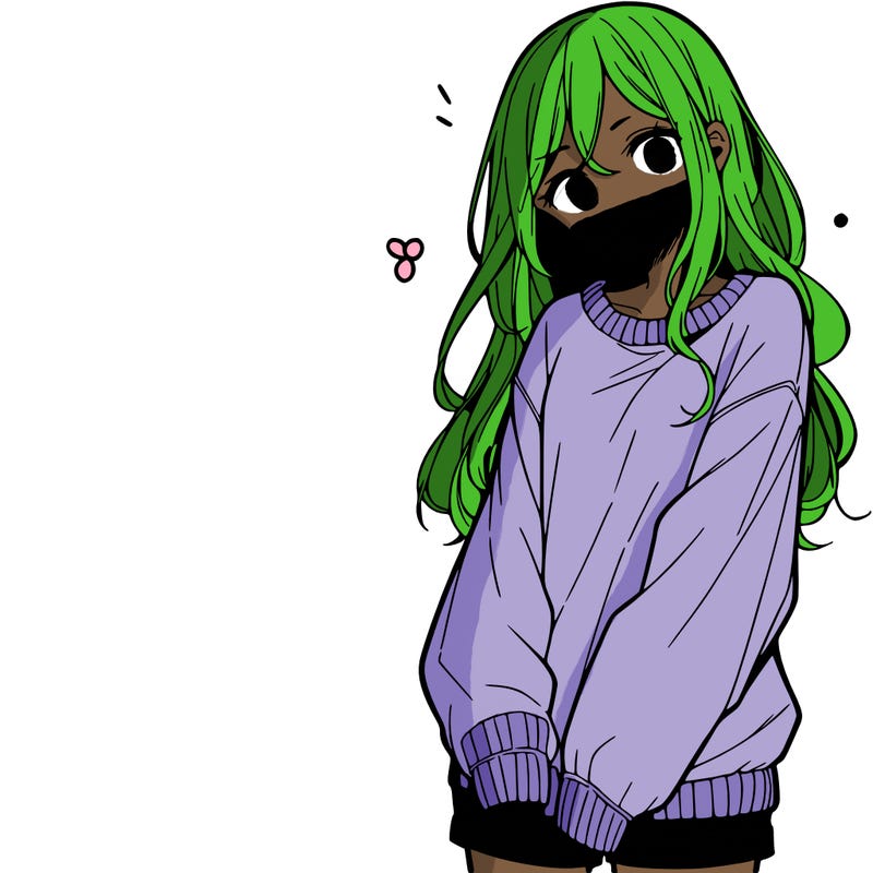 manga teen girl  in a sweater and baggy pants