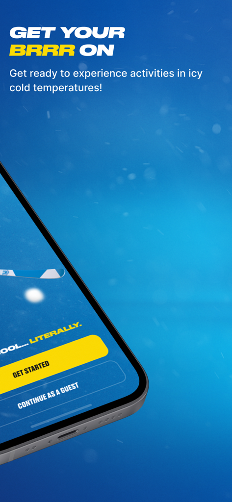 시작하거나 게스트로 계속하는 옵션이 있는 스키 두바이 앱의 소개 화면