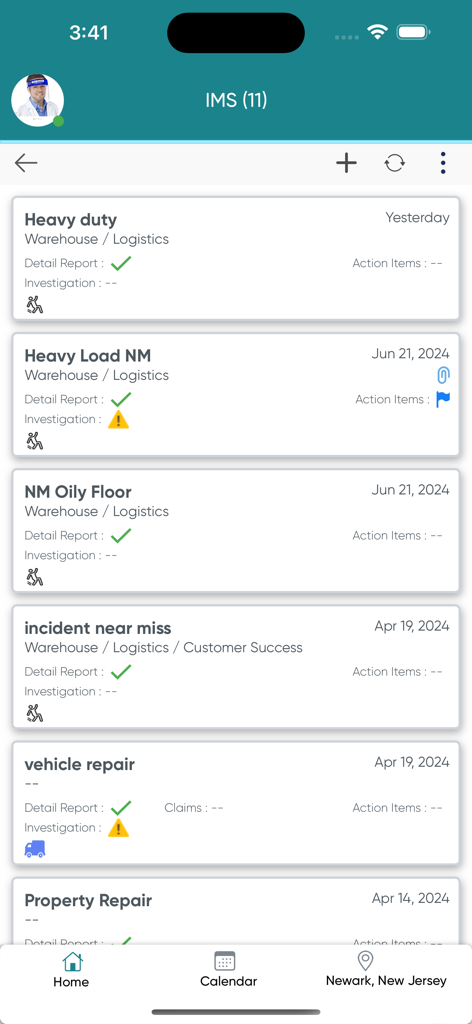 Ideagen EHS - A list of safety incident and near miss reports within the Ideagen EHS mobile app interface
