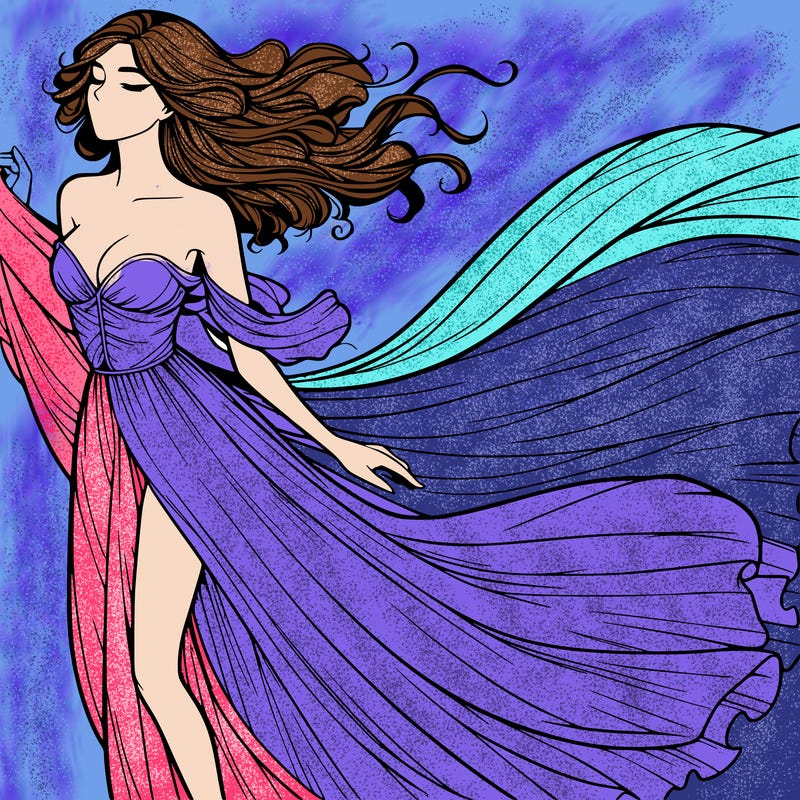 realistic woman in dress flowing the the wind